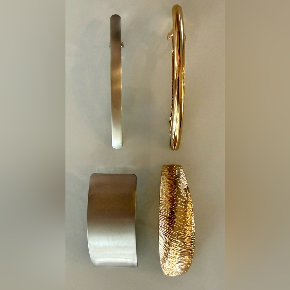 Anthropologie Mixed Metals Silver & Gold Hair Barrettes Set of 4 - New W/o Tags